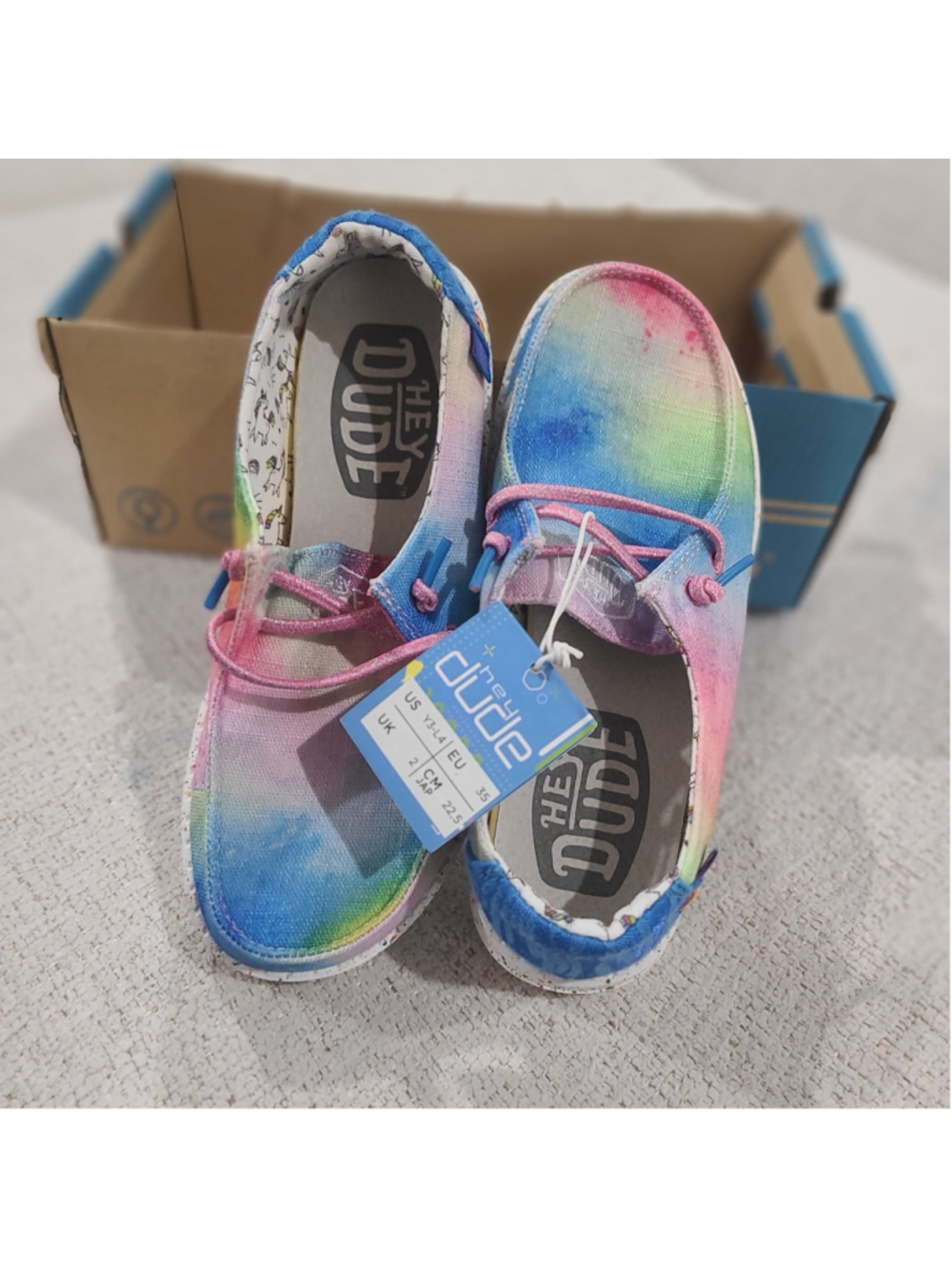 NEW Hey Dude Girls Shoes Sz 3 Youth Wendy Dreamer Magic Rainbow Pink Blue Kids